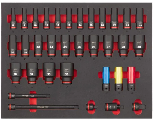 Milwaukee Slagsokkelsett i skum 1/2" – 34 deler