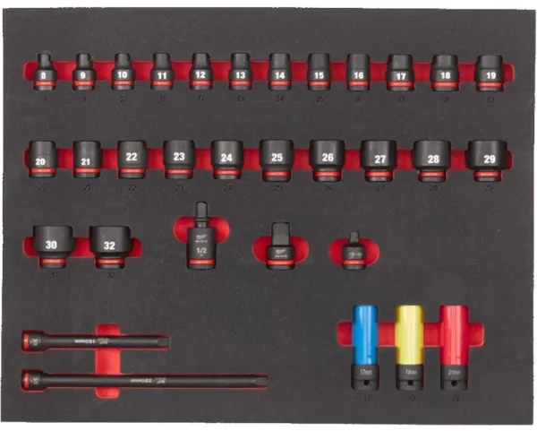 Milwaukee Slagsokkelsett i skum 1/2 k 32 deler